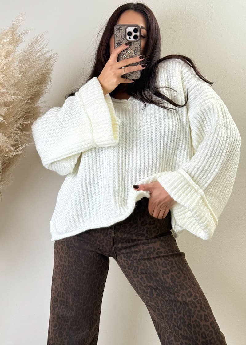 Oversize Strick Pullover Weiß