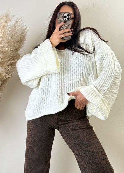 Oversize Strick Pullover Weiß
