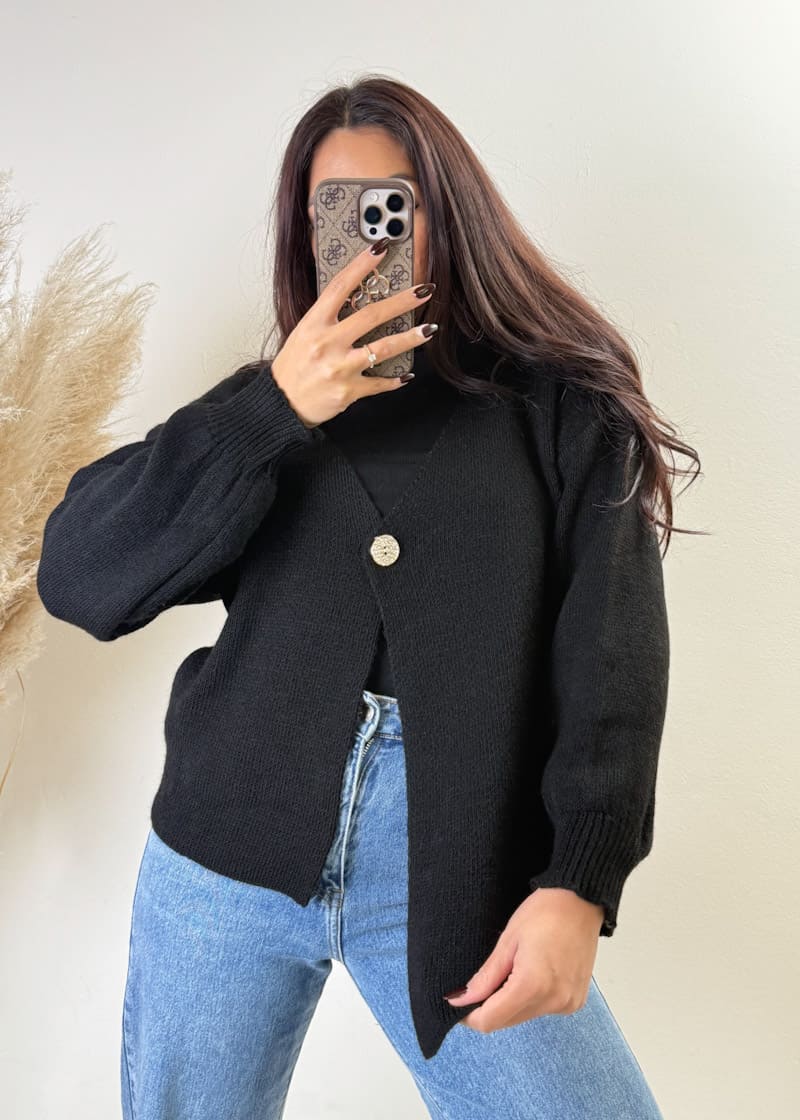 Knopf Cardigan Schwarz