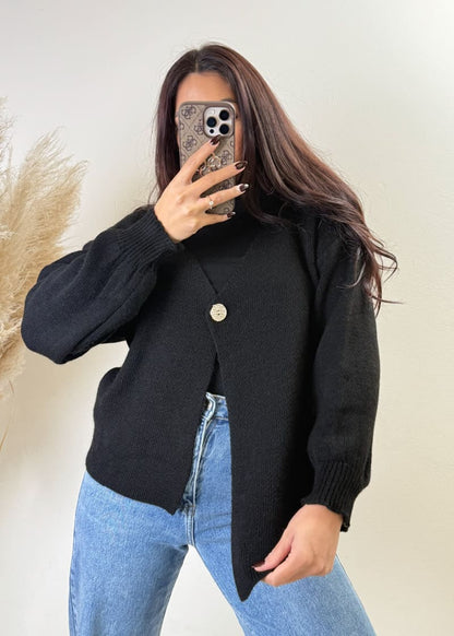 Knopf Cardigan Schwarz