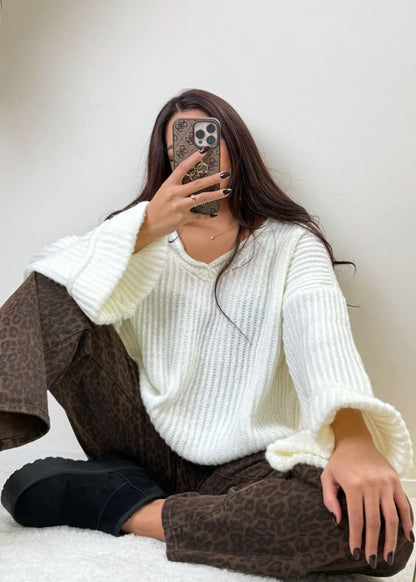 Oversize Strick Pullover Weiß