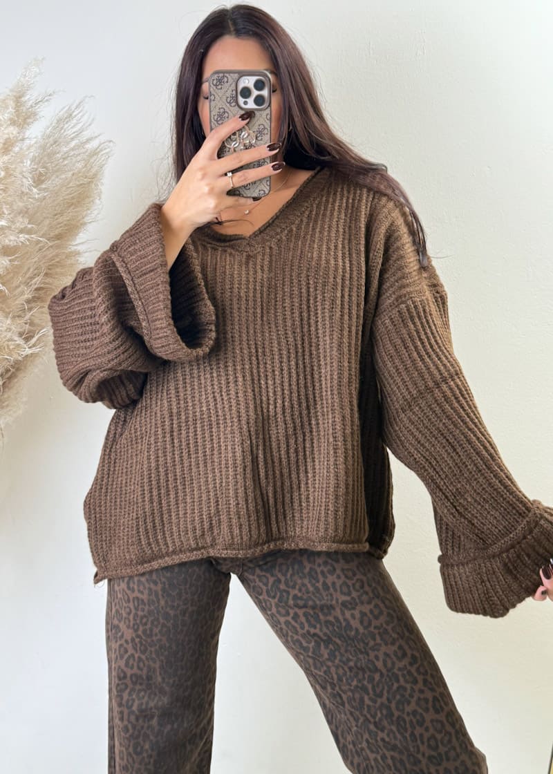 Oversize Strick Pullover Braun