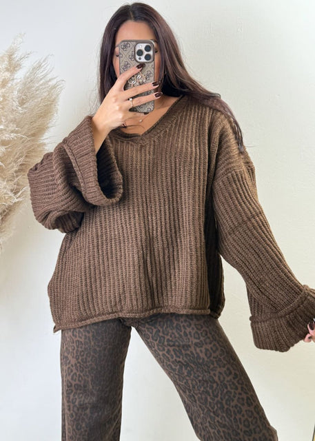 Oversize Strick Pullover Braun