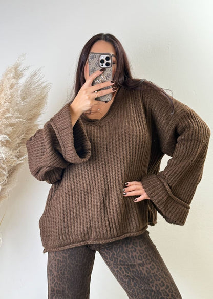 Oversize Strick Pullover Braun