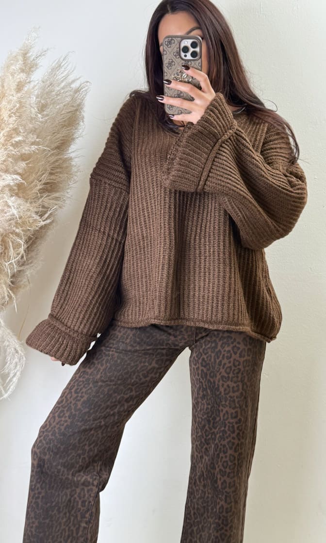 Oversize Strick Pullover Braun