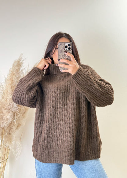 Rollkragen Strick Pullover Braun