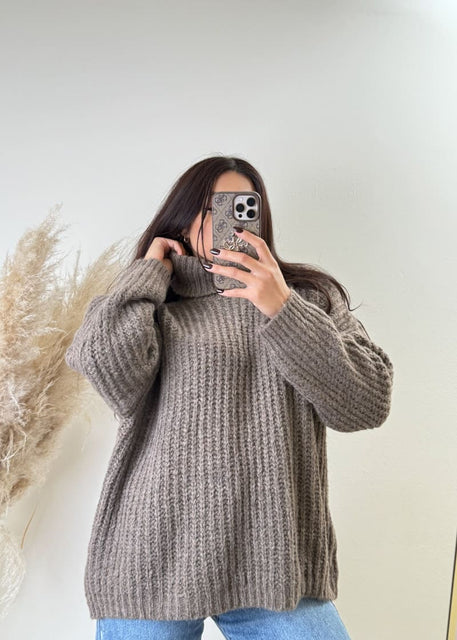 Rollkragen Strick Pullover Hellbraun