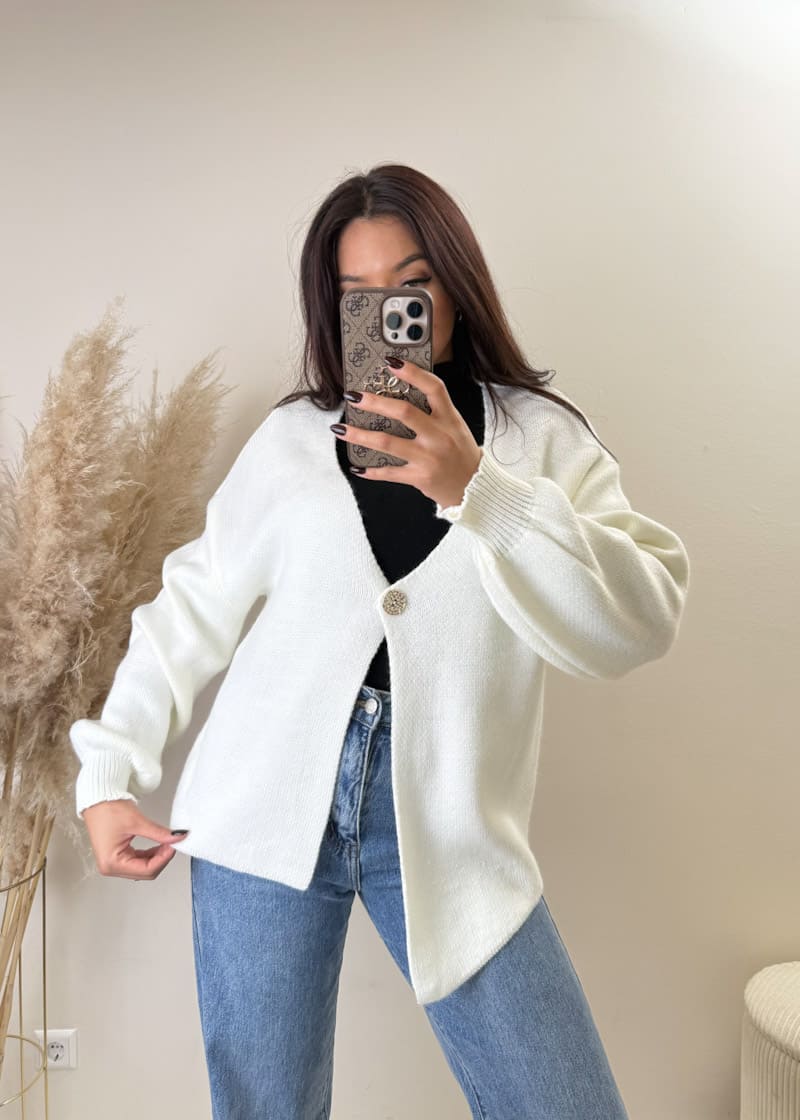 Knopf Cardigan Weiß