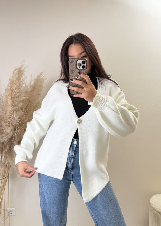 Knopf Cardigan Weiß