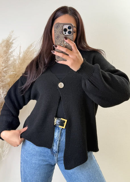 Knopf Cardigan Schwarz