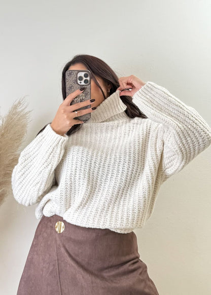 Rollkragen Strick Pullover Beige