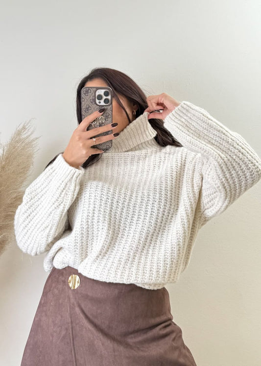 Rollkragen Strick Pullover Beige