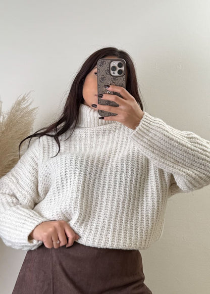 Rollkragen Strick Pullover Beige