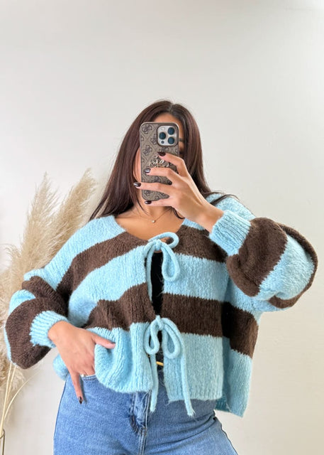 Schleifen Cardigan gestreift Blau