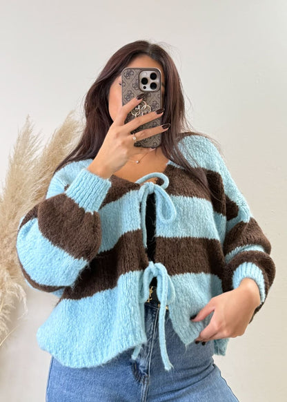 Schleifen Cardigan gestreift Blau