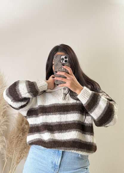 Kragen Pullover gestreift Beige
