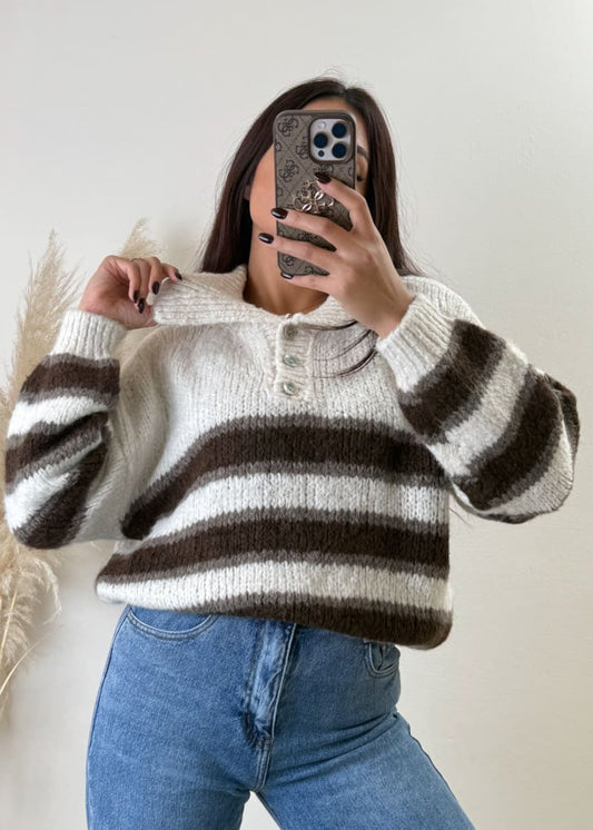 Kragen Pullover gestreift Beige