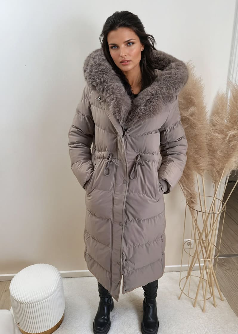 Parka mit Kunstfell Taupe