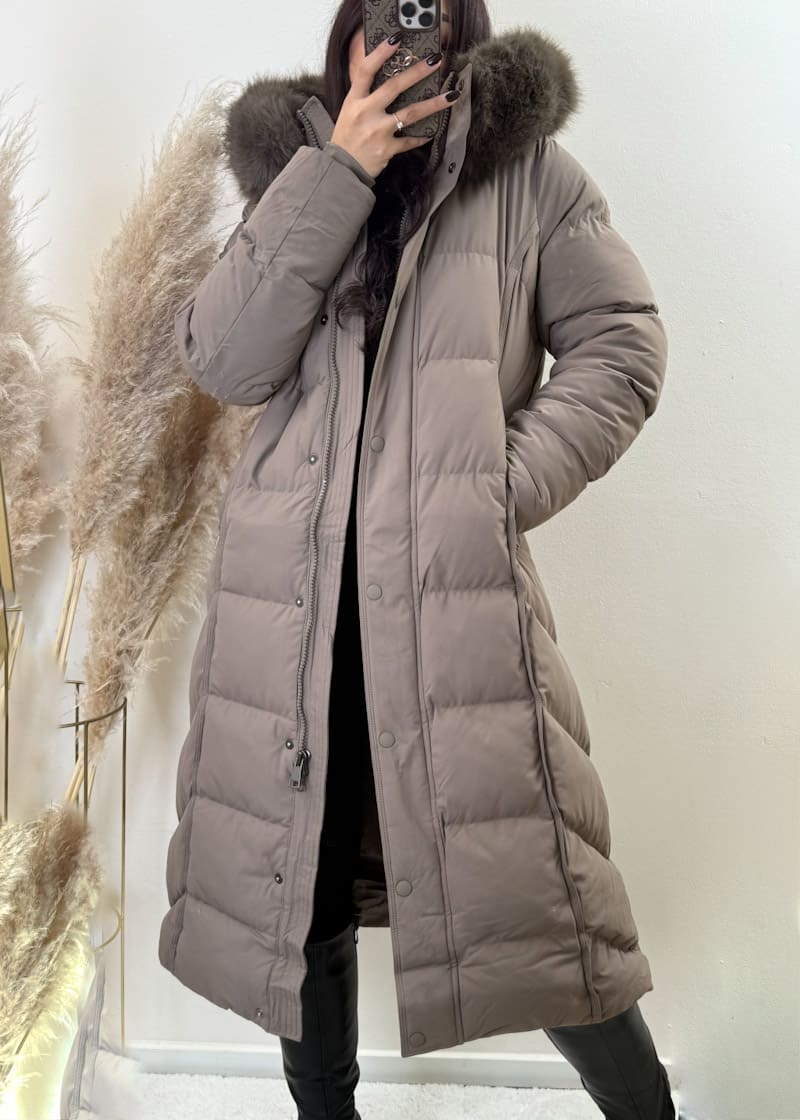 Lange Winterjacke Taupe