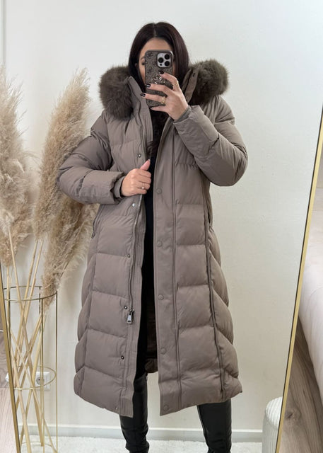 Lange Winterjacke Taupe