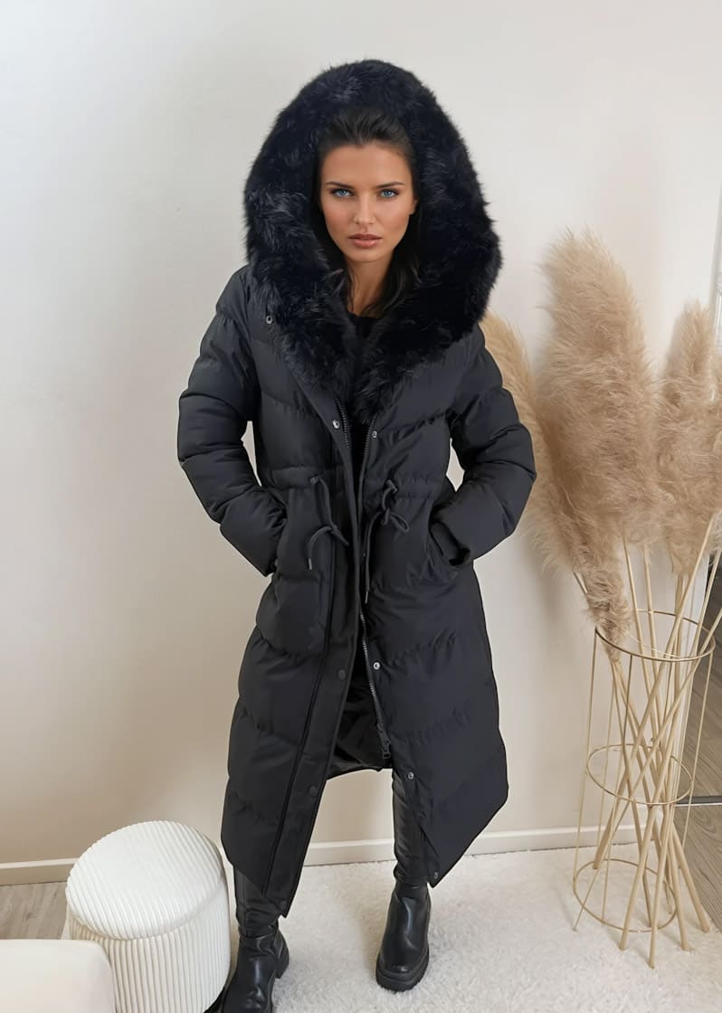 Parka mit Kunstfell Schwarz