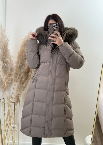 Lange Winterjacke Taupe