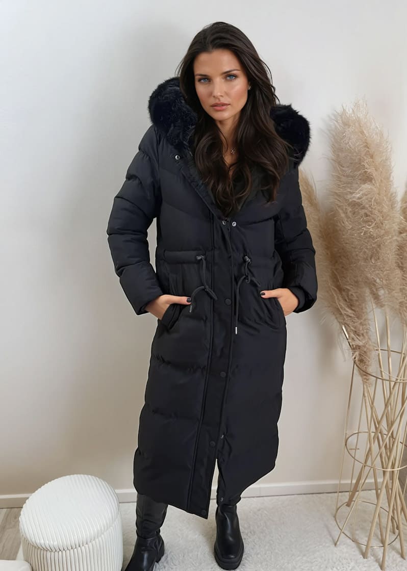 Parka mit Kunstfell Schwarz