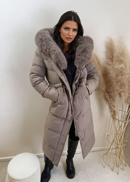 Parka mit Kunstfell Taupe