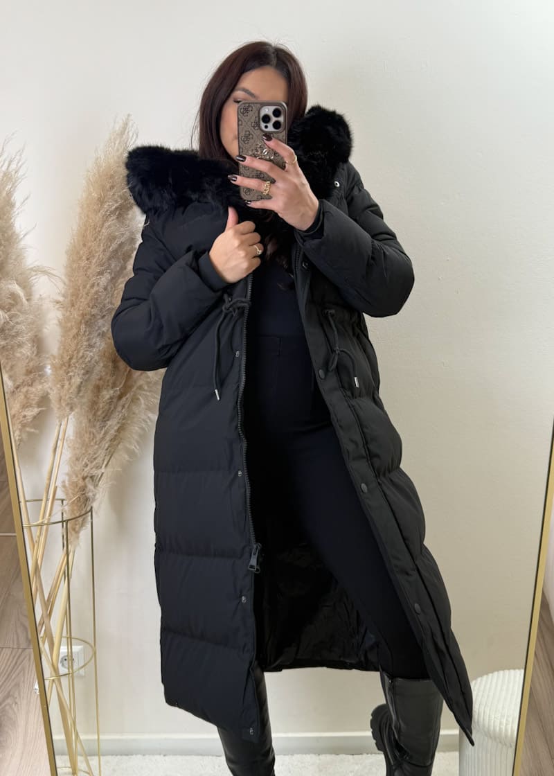 Parka mit Kunstfell Schwarz