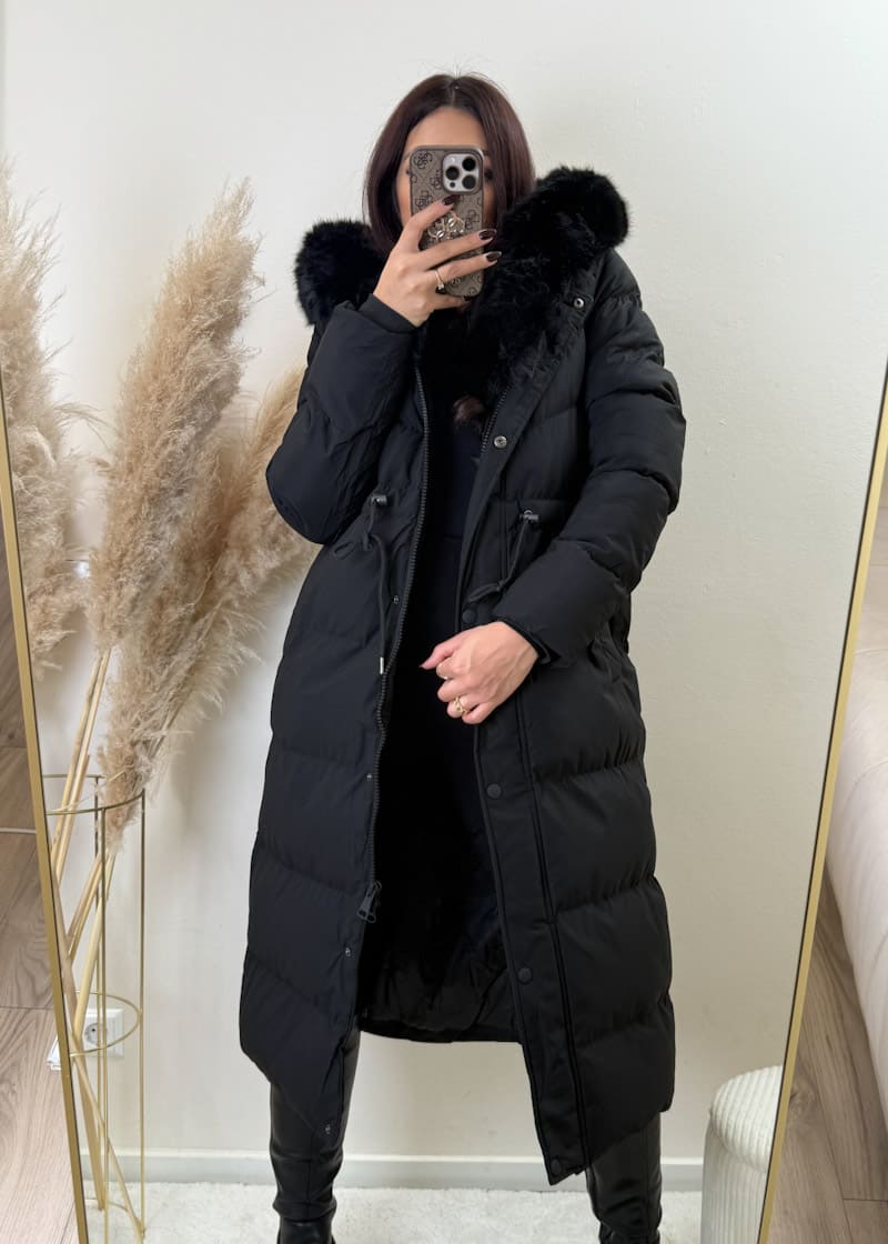 Parka mit Kunstfell Schwarz