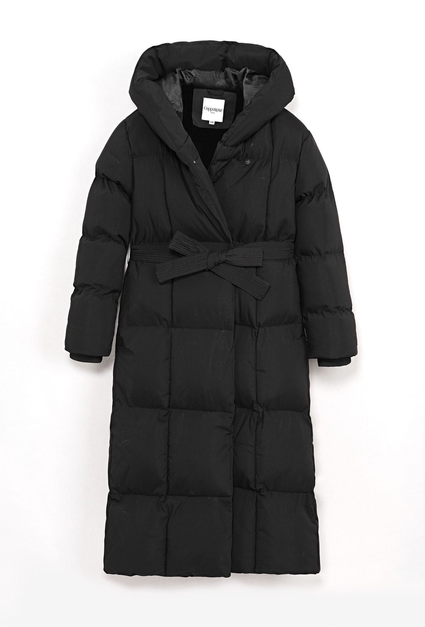 Copperose Winterjacke mit Kapuze und Gürtel Schwarz