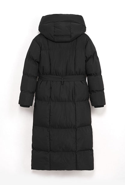 Copperose Winterjacke mit Kapuze und Gürtel Schwarz