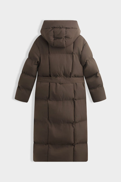 Copperose Winterjacke mit Kapuze und Gürtel Braun