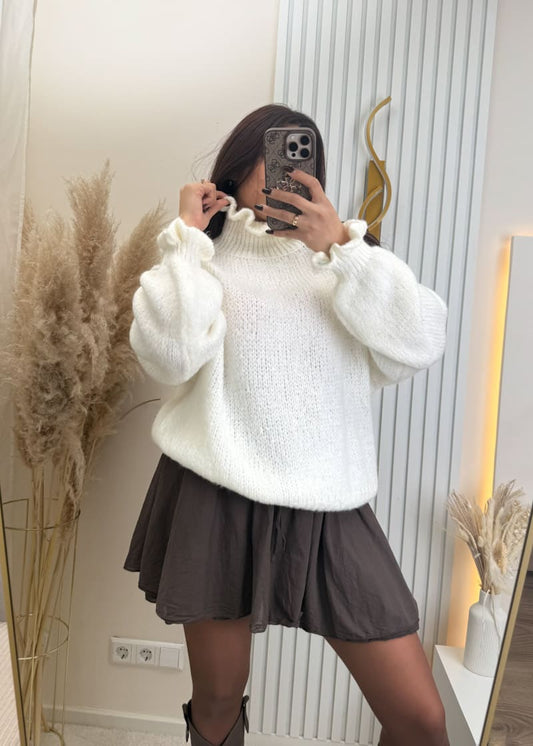Rüschen Pullover Weiß