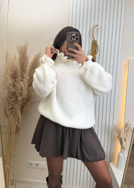 Rüschen Pullover Weiß