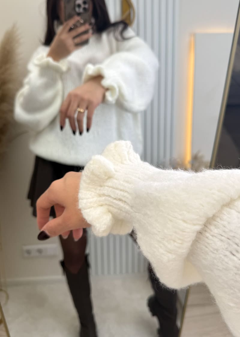 Rüschen Pullover Weiß