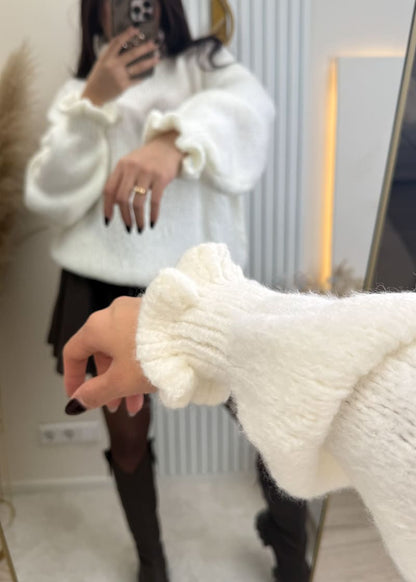 Rüschen Pullover Weiß