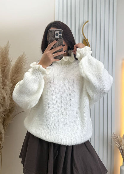 Rüschen Pullover Weiß