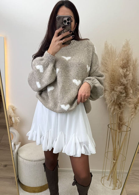 Oversize Pullover mit Herzen Taupe