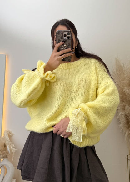 Oversize Pullover mit Schleifenärmeln Gelb
