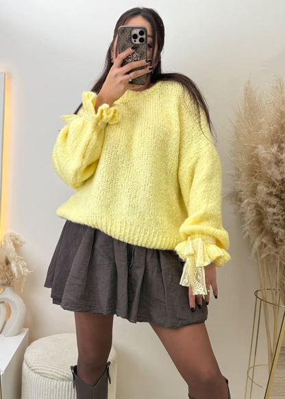 Oversize Pullover mit Schleifenärmeln Gelb