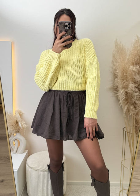 Kurzer Strick Pullover Gelb