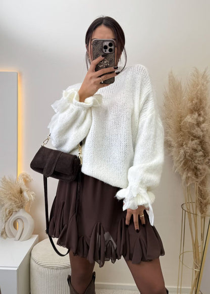Oversize Pullover mit Schleifenärmeln Weiß