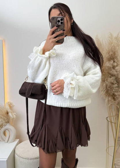 Oversize Pullover mit Schleifenärmeln Weiß