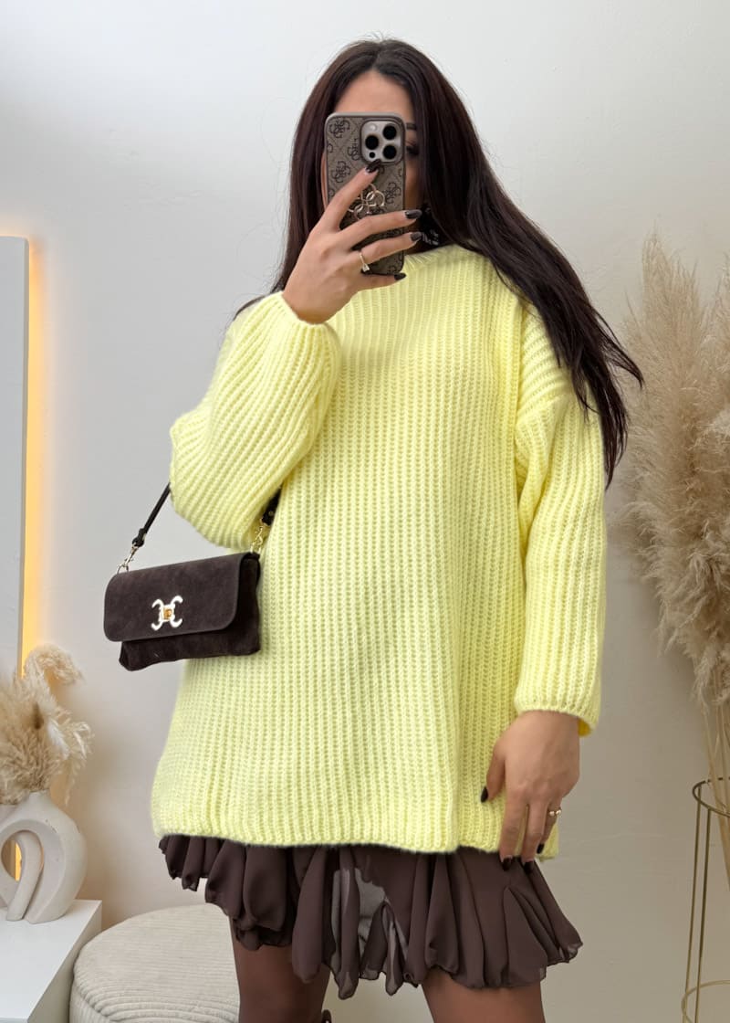 Langer Strick Pullover Gelb