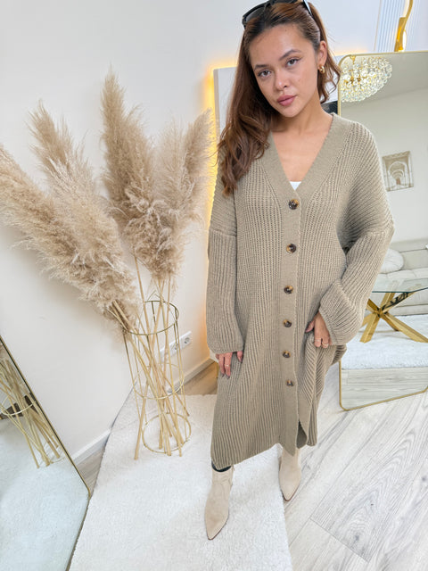 Strickkleid zum Knöpfen Taupe