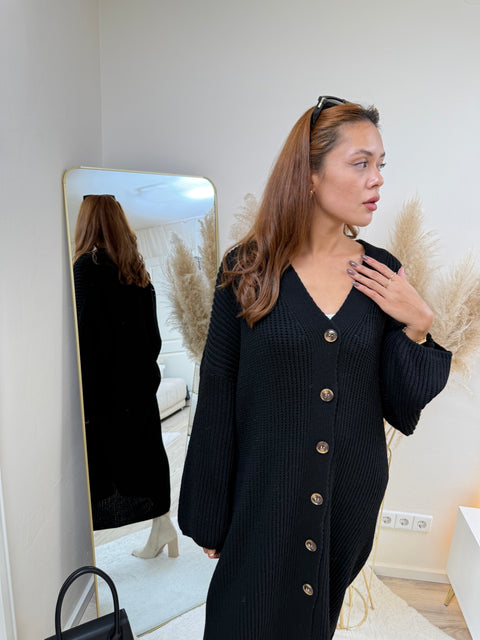 Strickkleid zum Knöpfen Schwarz