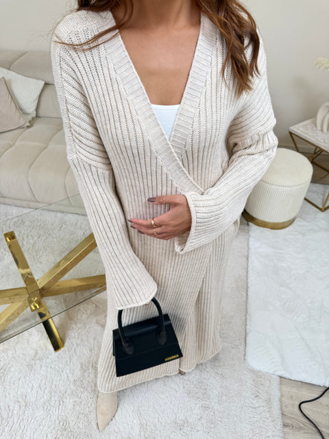 Strickkleid in Wickeloptik Beige