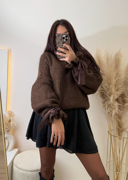 Oversize Pullover mit Schleifenärmeln Braun
