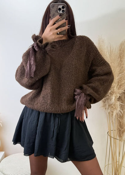 Oversize Pullover mit Schleifenärmeln Braun